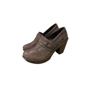 Born Shoes Womens 8 / 39 Haddon Casual Slip On Heeled Clogs Brown Leather